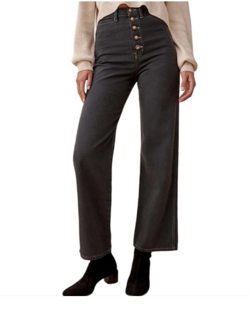⚡️Reformation Lexi High-Rise Wide Leg Jeans — Washed Black 100% Cotton